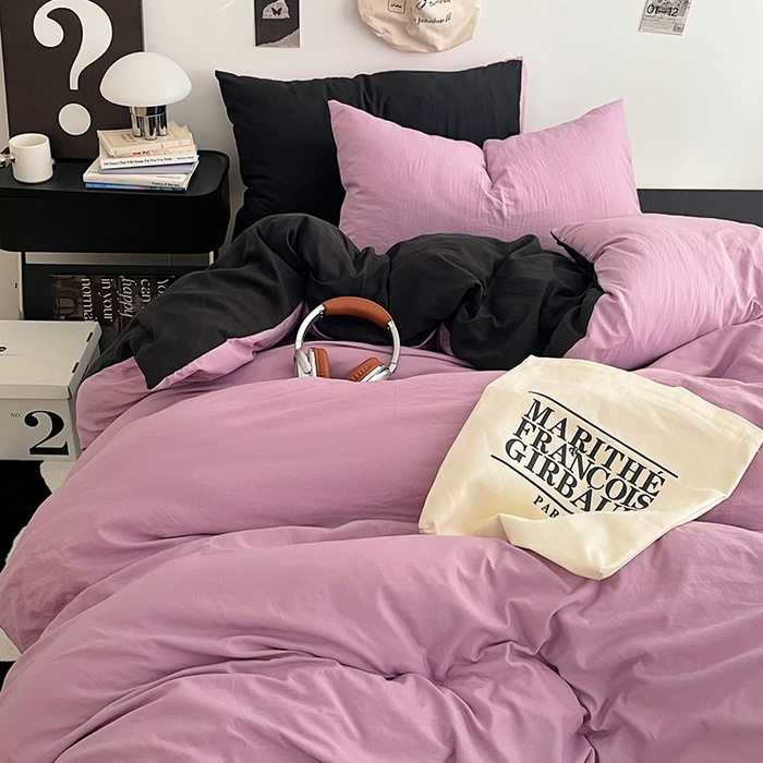 91家纺网 家纺一手货源 找家纺 优尚佳生活馆 2025新款INS风亲肤水洗棉四件套系列-纯色 紫色星空