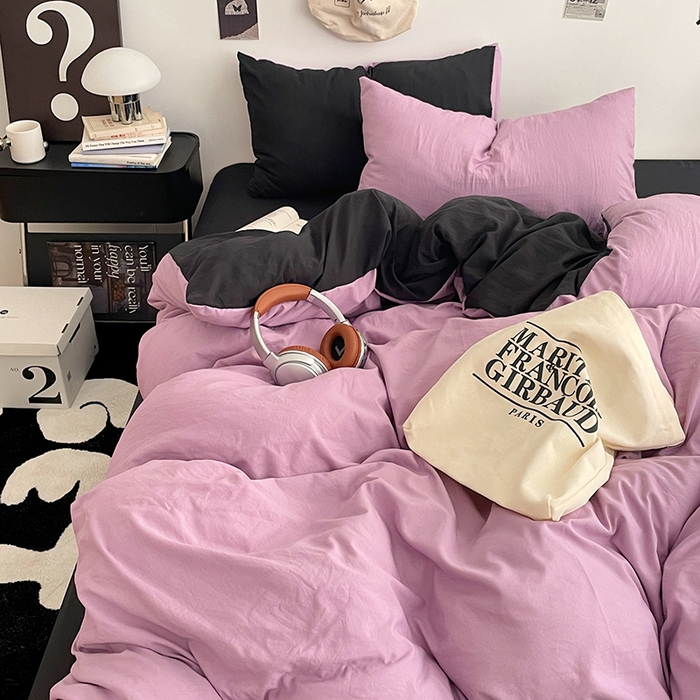 91家纺网 家纺一手货源 找家纺 优尚佳生活馆 2025新款INS风亲肤水洗棉四件套系列-纯色 紫色星空