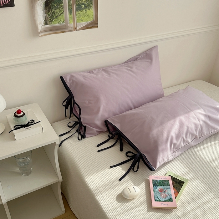 91家纺网 家纺一手货源 找家纺 （总）尺素 2025新款纯棉绑带款ins风博主单枕套全棉成人枕头套纯色蝴蝶结枕芯枕套