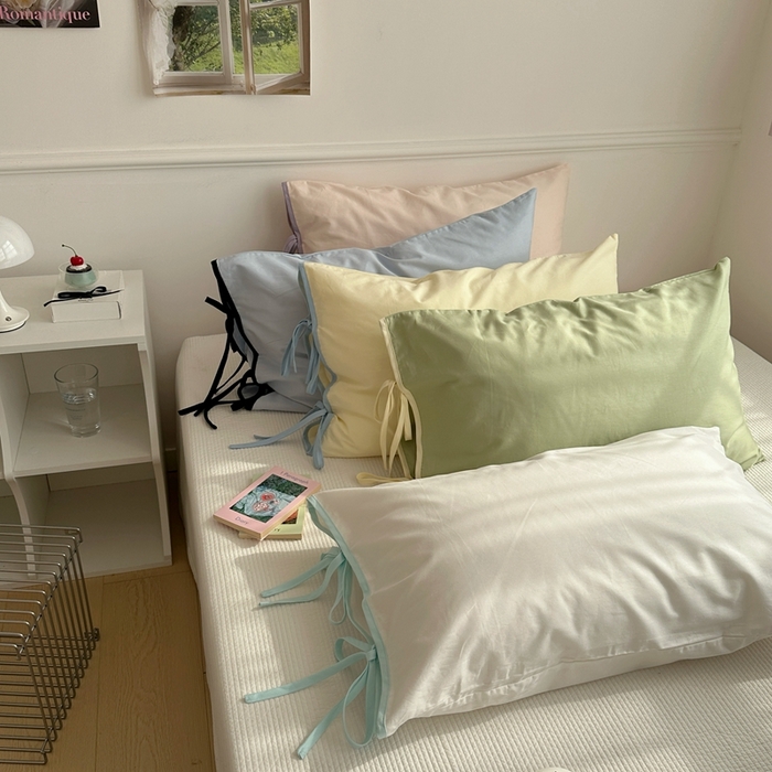 91家纺网 家纺一手货源 找家纺 （总）尺素 2025新款纯棉绑带款ins风博主单枕套全棉成人枕头套纯色蝴蝶结枕芯枕套