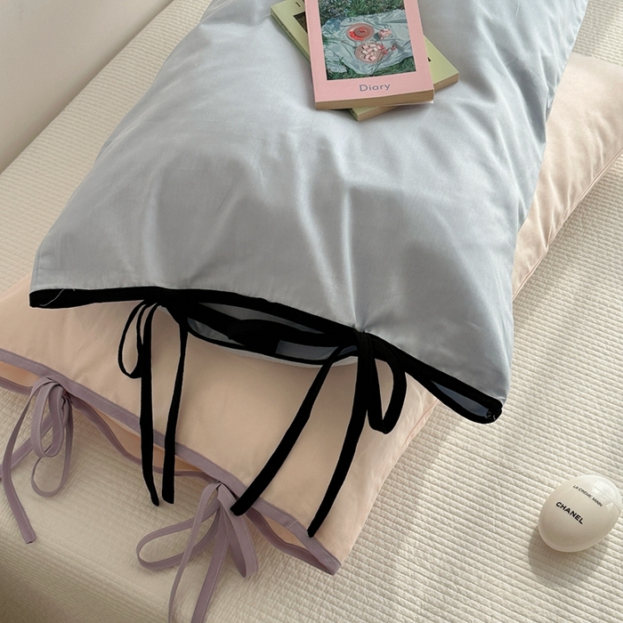 91家纺网 家纺一手货源 找家纺 尺素 2025新款纯棉绑带款ins风博主单枕套全棉成人枕头套纯色蝴蝶结枕芯枕套 绑带枕套 夏至