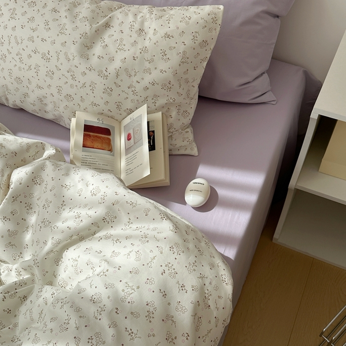 91家纺网 家纺一手货源 找家纺 尺素 2025新款田园小清新纯棉四件套出口韩国ins博主风全棉被套纯色加大床单1.8床笠印花枕套学生宿舍三件套 紫鸢千夏紫