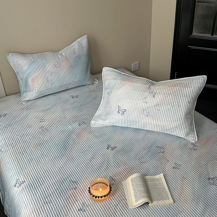 91家纺网 家纺一手货源 找家纺 2025新款幻蝶系列奥地利进口兰精天丝床盖三件套双面可用可搭同款夏被（提供买家秀） 幻蝶-蓝