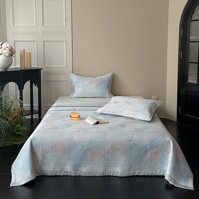 91家纺网 家纺一手货源 找家纺 2025新款幻蝶系列奥地利进口兰精天丝床盖三件套双面可用可搭同款夏被（提供买家秀） 幻蝶-蓝