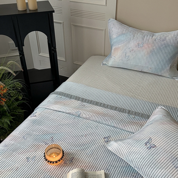 91家纺网 家纺一手货源 找家纺 2025新款幻蝶系列奥地利进口兰精天丝床盖三件套双面可用可搭同款夏被（提供买家秀） 幻蝶-蓝