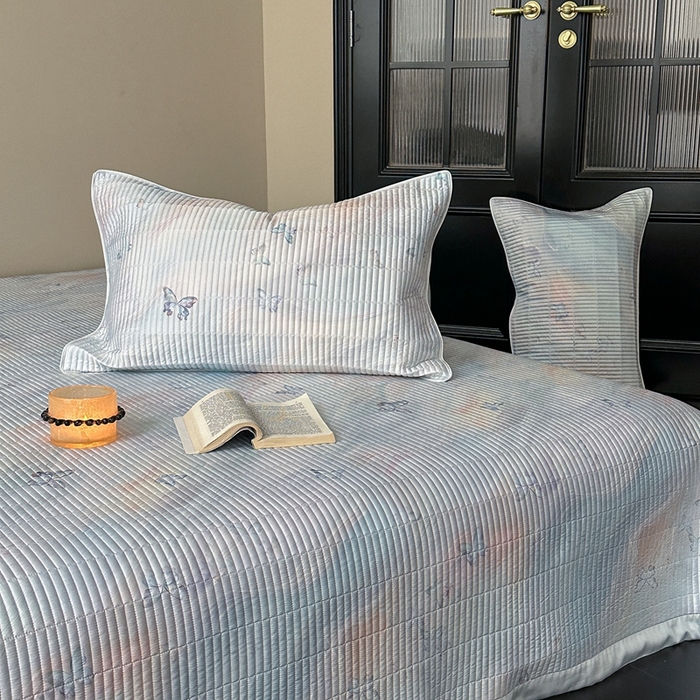 91家纺网 家纺一手货源 找家纺 2025新款幻蝶系列奥地利进口兰精天丝床盖三件套双面可用可搭同款夏被（提供买家秀） 幻蝶-蓝