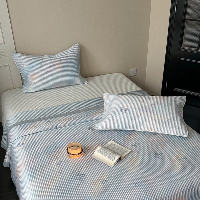 91家纺网 家纺一手货源 找家纺 2025新款幻蝶系列奥地利进口兰精天丝床盖三件套双面可用可搭同款夏被（提供买家秀） 幻蝶-蓝