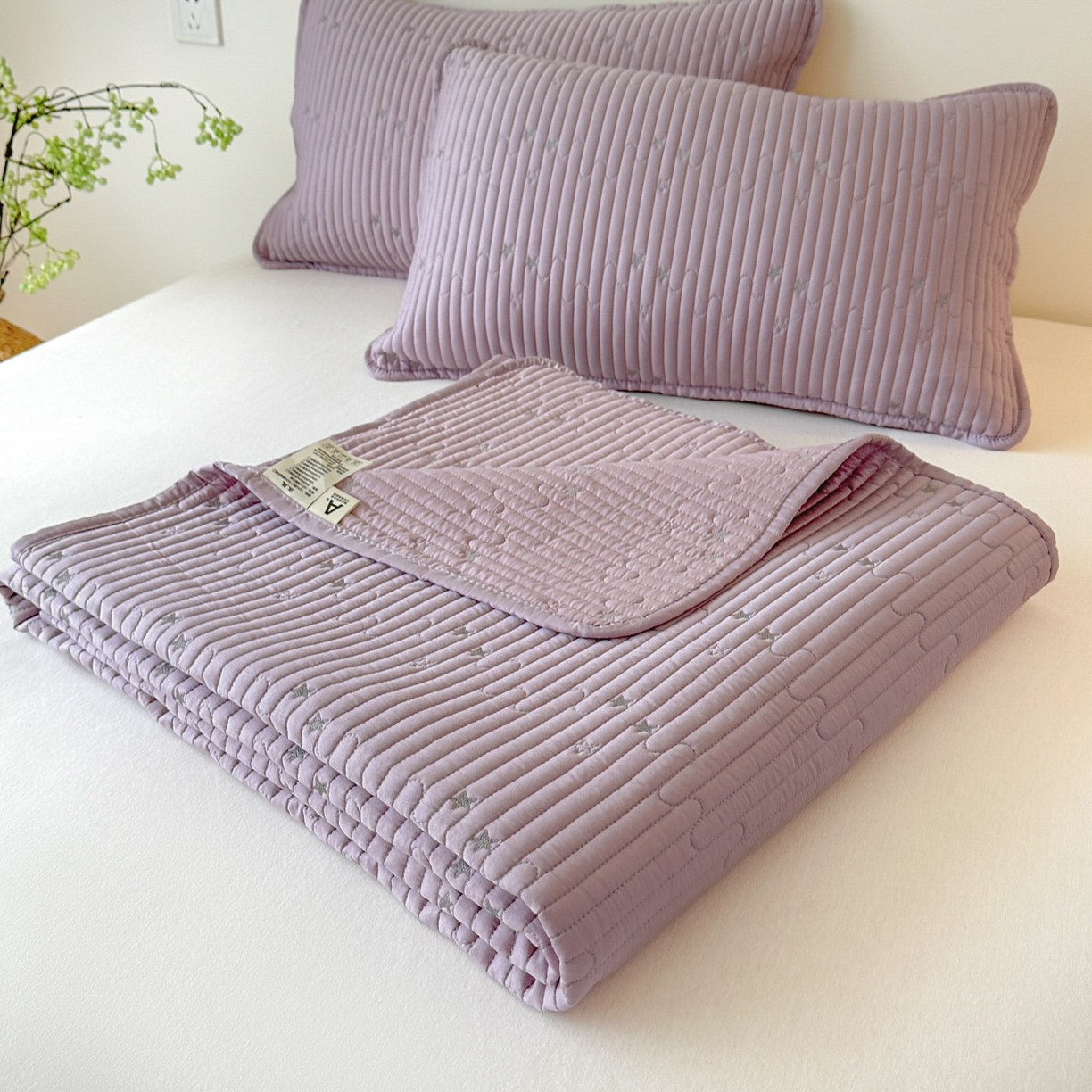 91家纺网 家纺一手货源 找家纺 （总）恒尚居 2025新款莫代尔天丝夏季床盖绗缝星星刺绣夹棉床单三件套