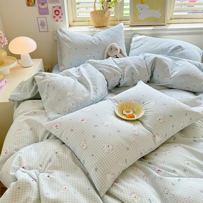 91家纺网 家纺一手货源 找家纺 多品家纺 2025新款ins风水洗棉学生宿舍三件套 可可狗