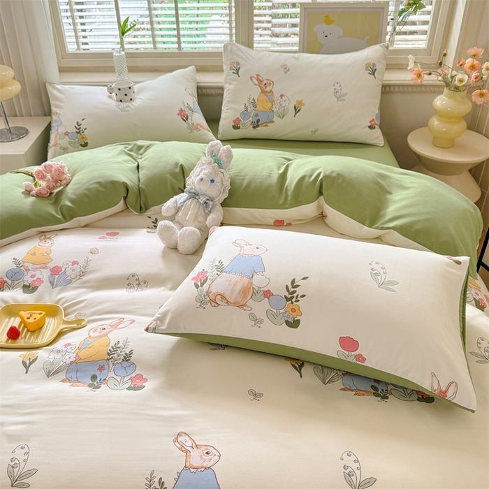 91家纺网 家纺一手货源 找家纺 多品家纺 2025新款ins风水洗棉学生宿舍三件套 春日庄园