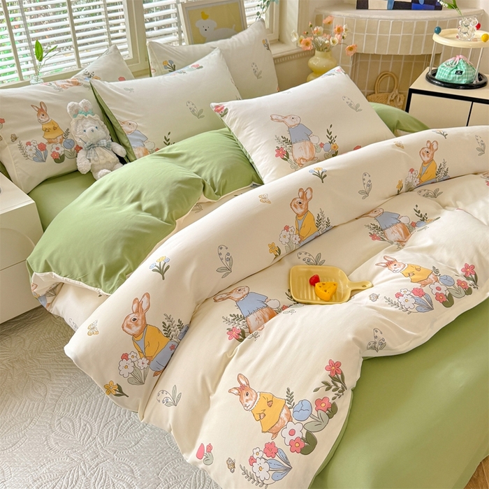 91家纺网 家纺一手货源 找家纺 多品家纺 2025新款ins风水洗棉学生宿舍三件套 春日庄园