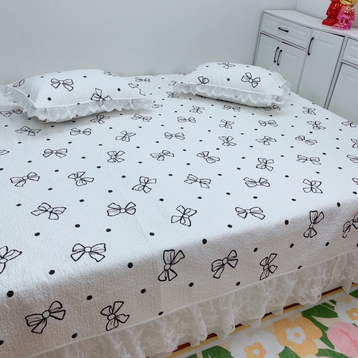 91家纺网 家纺一手货源 找家纺 暖居 2025新款纯棉大蕾丝榻榻米农村大炕盖支持定制 蝴蝶结白仙女款