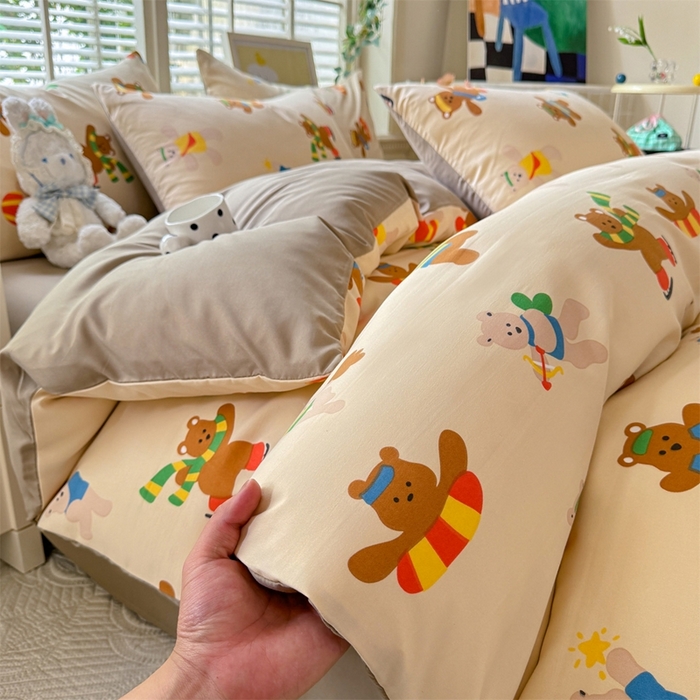 91家纺网 家纺一手货源 找家纺 多品家纺 2025新款ins风水洗棉学生宿舍三件套 欢乐世界