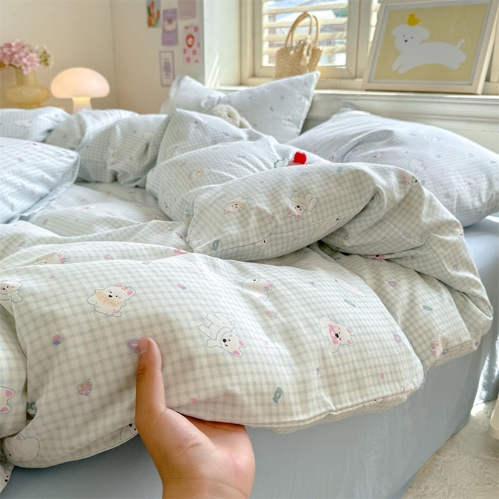 91家纺网 家纺一手货源 找家纺 多品家纺 2025新款ins风水洗棉学生宿舍三件套 可可狗