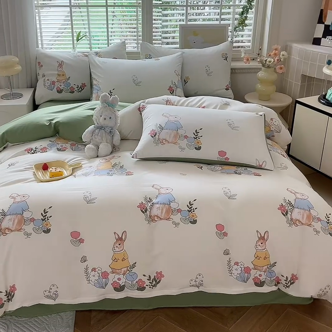 91家纺网 家纺一手货源 找家纺 多品家纺 2025新款ins风水洗棉学生宿舍三件套 春日庄园
