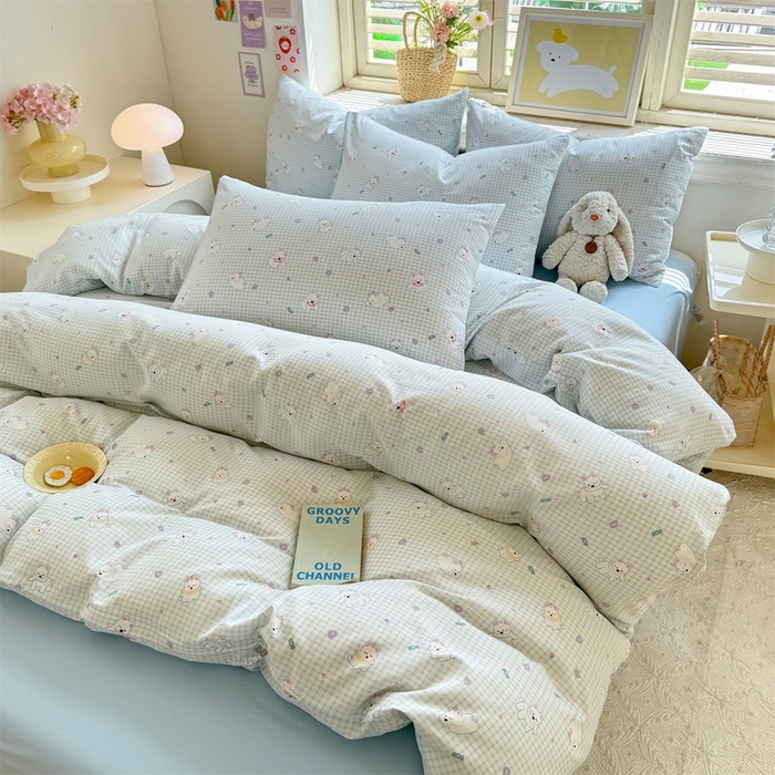 91家纺网 家纺一手货源 找家纺 多品家纺 2025新款ins风水洗棉学生宿舍三件套 可可狗