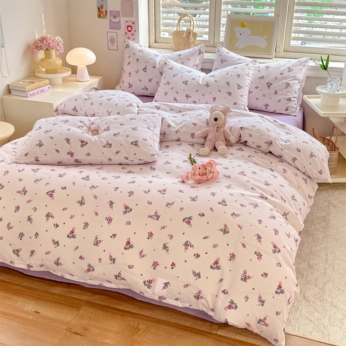 91家纺网 家纺一手货源 找家纺 多品家纺 2025新款ins风水洗棉学生宿舍三件套 紫葡萄