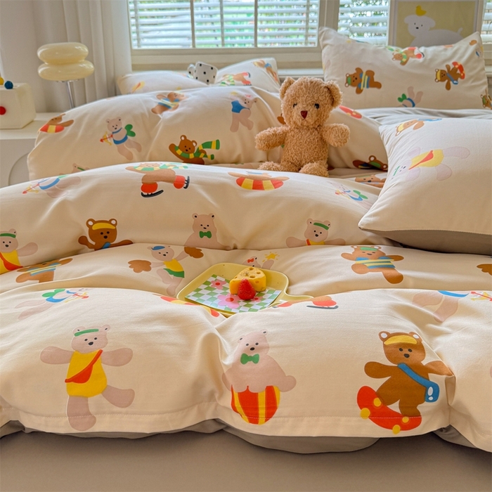 91家纺网 家纺一手货源 找家纺 多品家纺 2025新款ins风水洗棉学生宿舍三件套 欢乐世界