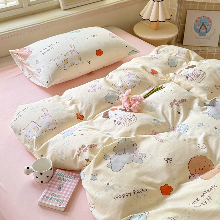 91家纺网 家纺一手货源 找家纺 多品家纺 2025新款ins风水洗棉学生宿舍三件套 快乐玩伴