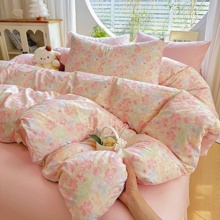 91家纺网 家纺一手货源 找家纺 （总）壹号库家纺 2025新款水洗皱皱纱四件套-简单款