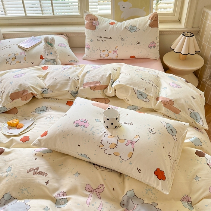 91家纺网 家纺一手货源 找家纺 多品家纺 2025新款ins风水洗棉学生宿舍三件套 快乐玩伴