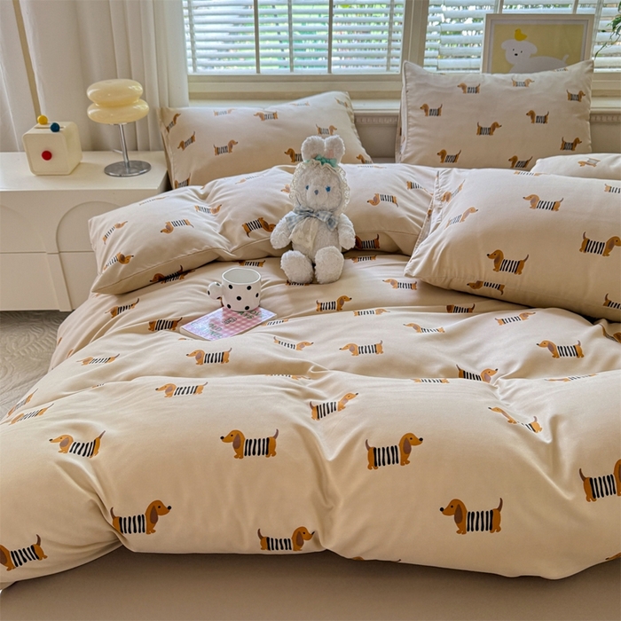 91家纺网 家纺一手货源 找家纺 多品家纺 2025新款ins风水洗棉学生宿舍三件套 复古狗