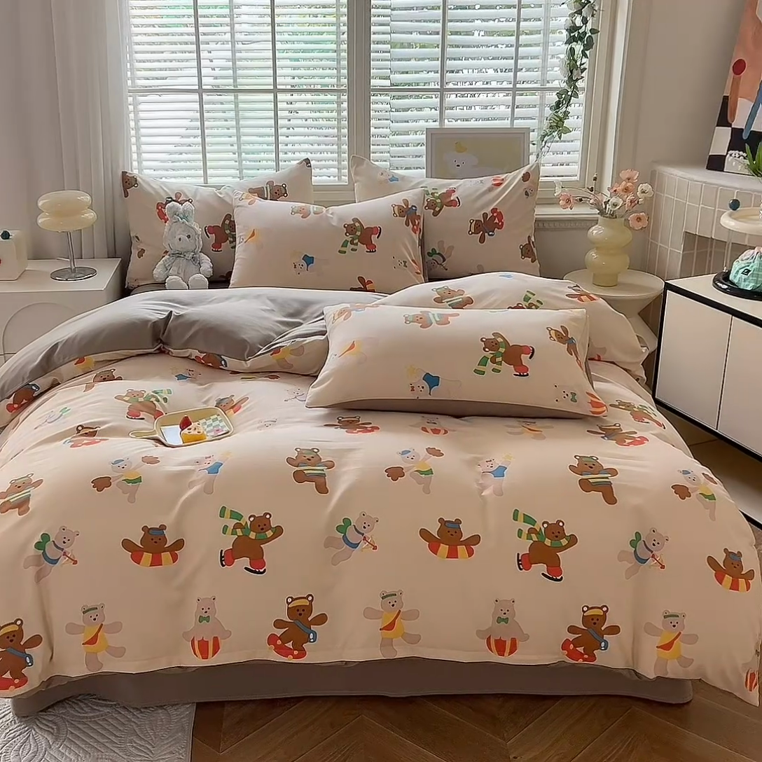 91家纺网 家纺一手货源 找家纺 多品家纺 2025新款ins风水洗棉学生宿舍三件套 欢乐世界