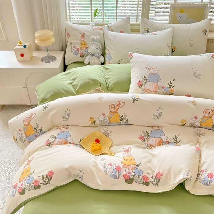 91家纺网 家纺一手货源 找家纺 多品家纺 2025新款ins风水洗棉学生宿舍三件套 春日庄园