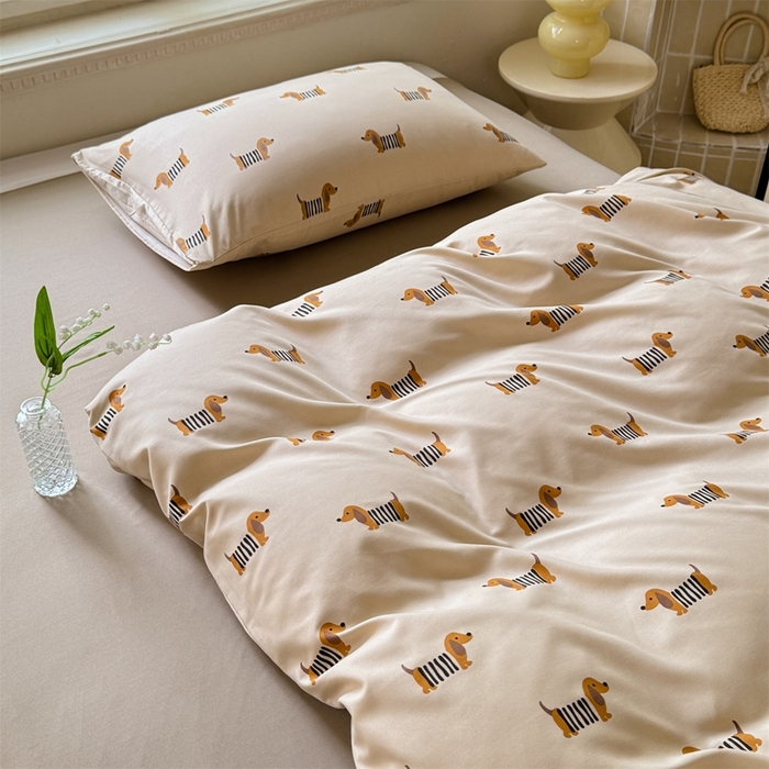 91家纺网 家纺一手货源 找家纺 多品家纺 2025新款ins风水洗棉学生宿舍三件套 复古狗