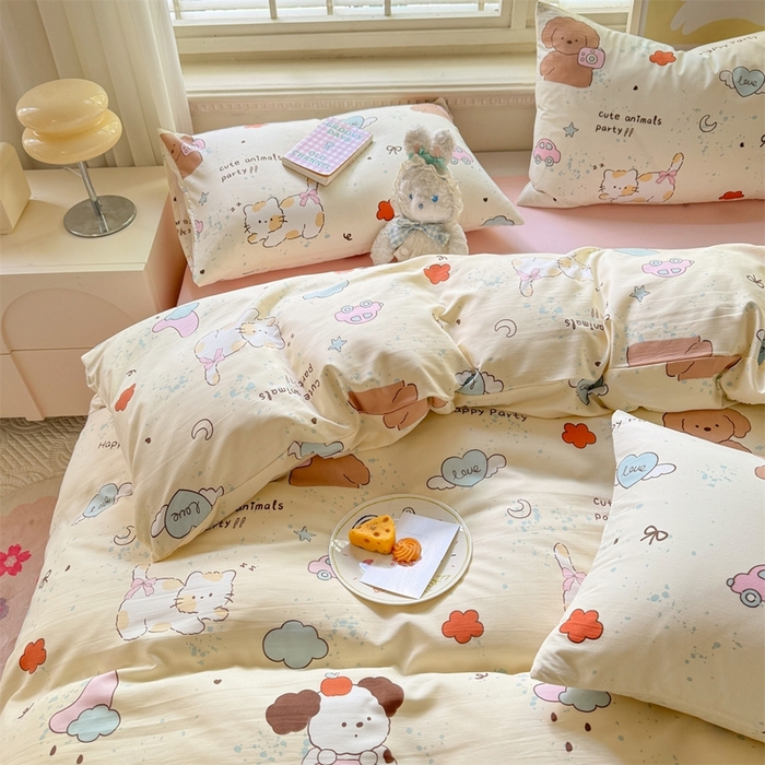 91家纺网 家纺一手货源 找家纺 多品家纺 2025新款ins风水洗棉学生宿舍三件套 快乐玩伴