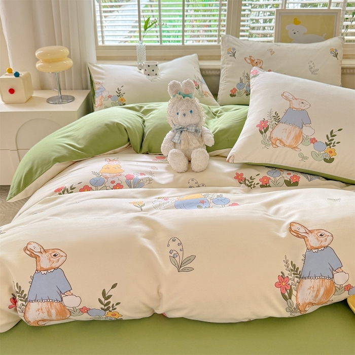 91家纺网 家纺一手货源 找家纺 多品家纺 2025新款ins风水洗棉学生宿舍三件套 春日庄园