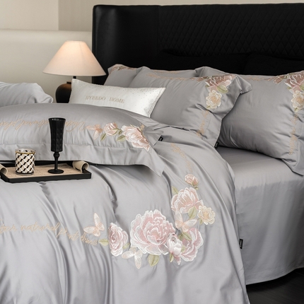 馨蕊家居 2025新款80SLF奥地利兰精天丝四件套-初禾 天丝初禾-高级灰