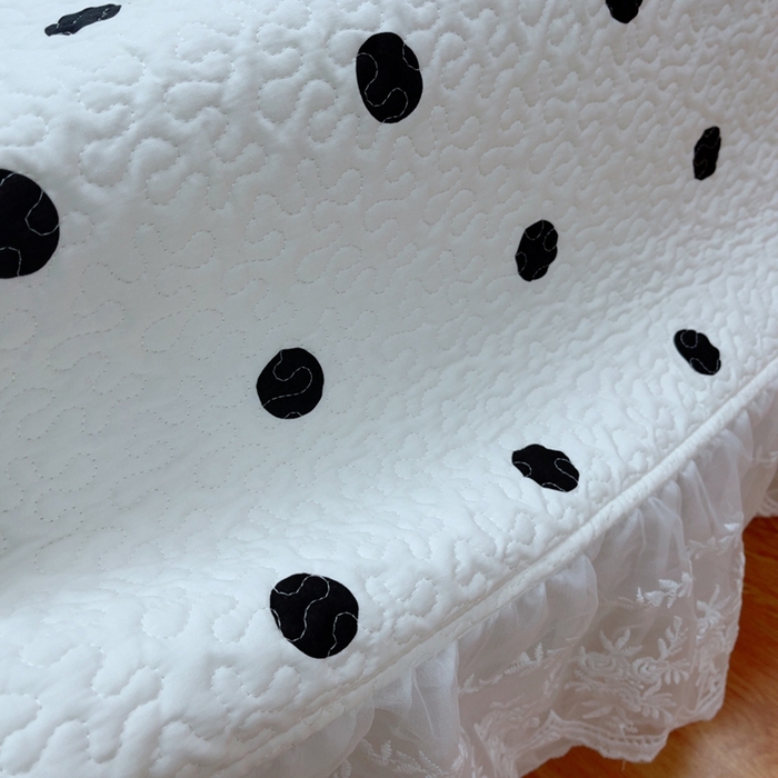91家纺网 家纺一手货源 找家纺 暖居 2025新款纯棉大蕾丝榻榻米农村大炕盖支持定制 波点白仙女款
