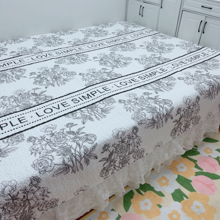 91家纺网 家纺一手货源 找家纺 暖居 2025新款纯棉大蕾丝榻榻米农村大炕盖支持定制 晨暮间仙女款