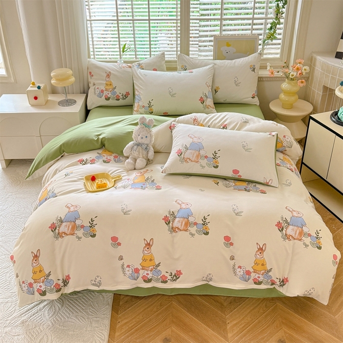 91家纺网 家纺一手货源 找家纺 多品家纺 2025新款ins风水洗棉学生宿舍三件套 春日庄园