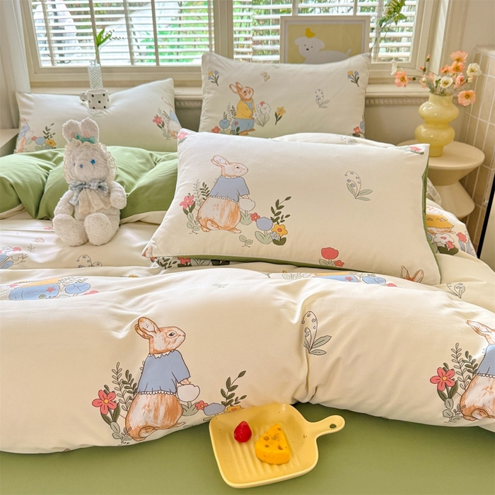 91家纺网 家纺一手货源 找家纺 多品家纺 2025新款ins风水洗棉学生宿舍三件套 春日庄园