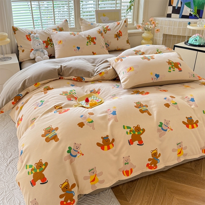 91家纺网 家纺一手货源 找家纺 多品家纺 2025新款ins风水洗棉学生宿舍三件套 欢乐世界