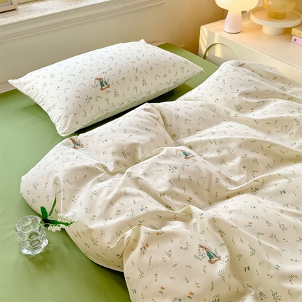 多品家纺 2025新款ins风水洗棉学生宿舍三件套 叶雨兔