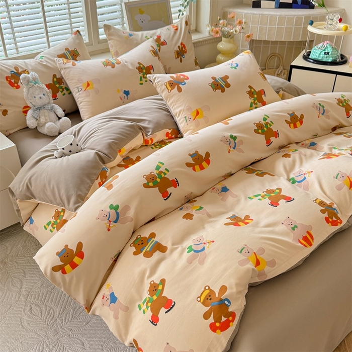 91家纺网 家纺一手货源 找家纺 多品家纺 2025新款ins风水洗棉学生宿舍三件套 欢乐世界