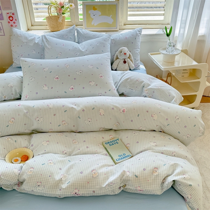 91家纺网 家纺一手货源 找家纺 多品家纺 2025新款ins风水洗棉学生宿舍三件套 可可狗