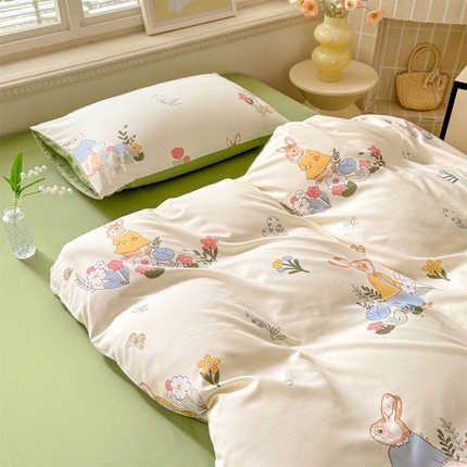 多品家纺 2025新款ins风水洗棉学生宿舍三件套 春日庄园