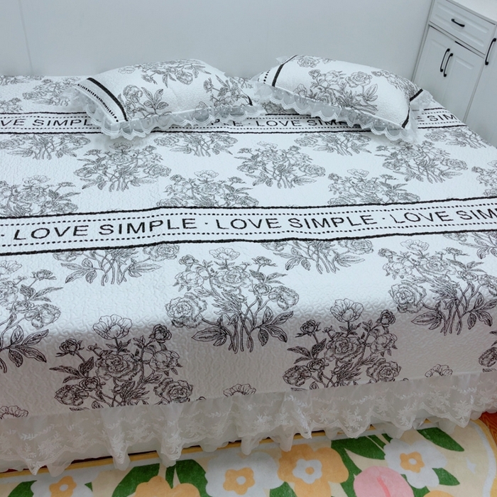 91家纺网 家纺一手货源 找家纺 暖居 2025新款纯棉大蕾丝榻榻米农村大炕盖支持定制 晨暮间仙女款