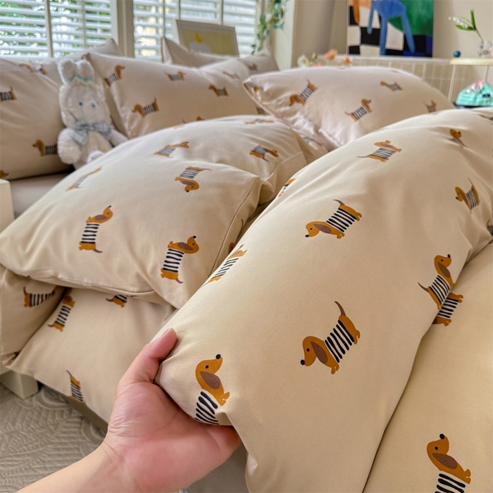 91家纺网 家纺一手货源 找家纺 多品家纺 2025新款ins风水洗棉学生宿舍三件套 复古狗