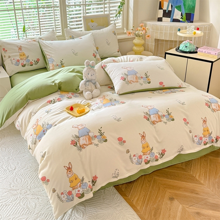 91家纺网 家纺一手货源 找家纺 多品家纺 2025新款ins风水洗棉学生宿舍三件套 春日庄园