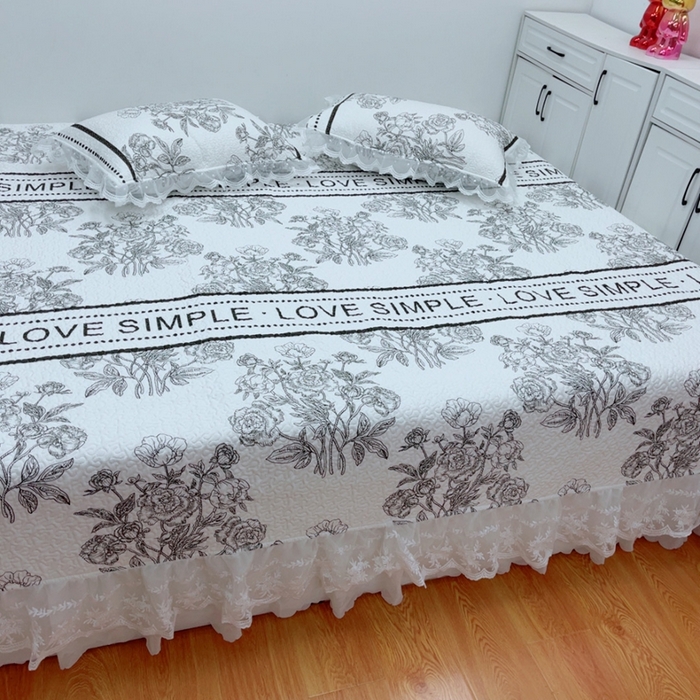 91家纺网 家纺一手货源 找家纺 暖居 2025新款纯棉大蕾丝榻榻米农村大炕盖支持定制 晨暮间仙女款