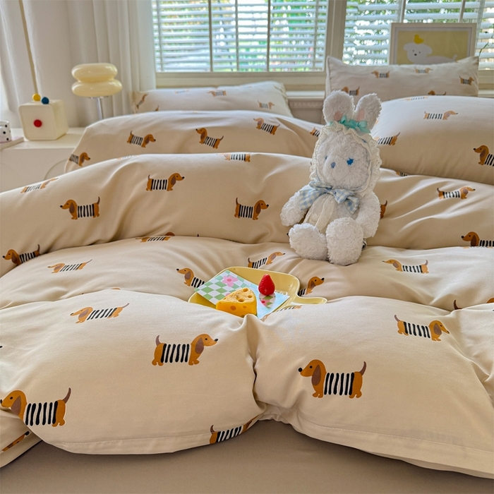 91家纺网 家纺一手货源 找家纺 多品家纺 2025新款ins风水洗棉学生宿舍三件套 复古狗