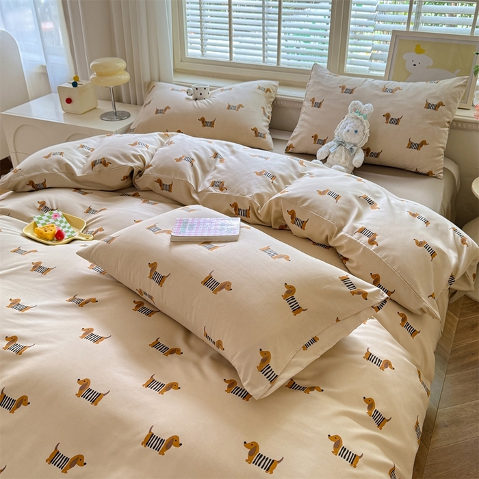 91家纺网 家纺一手货源 找家纺 多品家纺 2025新款ins风水洗棉学生宿舍三件套 复古狗