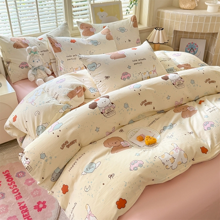 91家纺网 家纺一手货源 找家纺 多品家纺 2025新款ins风水洗棉学生宿舍三件套 快乐玩伴