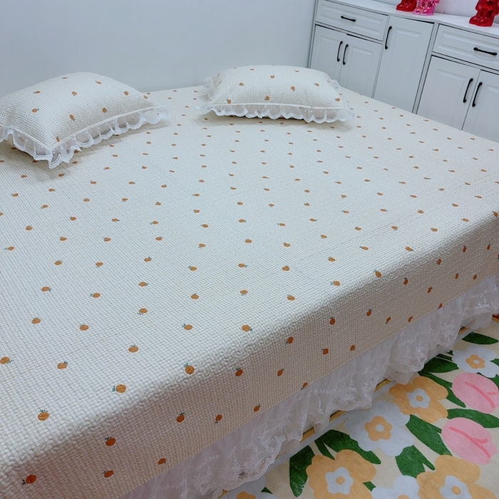 91家纺网 家纺一手货源 找家纺 暖居 2025新款纯棉大蕾丝榻榻米农村大炕盖支持定制 小橘子仙女款