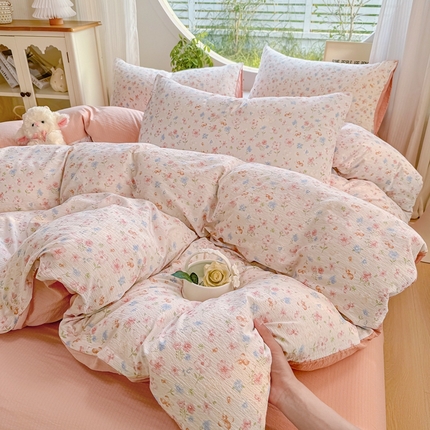 91家纺网 家纺一手货源 找家纺 （总）壹号库家纺 2025新款水洗皱皱纱四件套-简单款